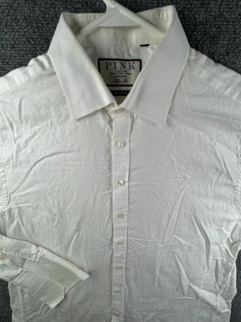 Thomas Pink Sterling Men Long Sleeve Button Up Shirt White Slim Fit Size 17